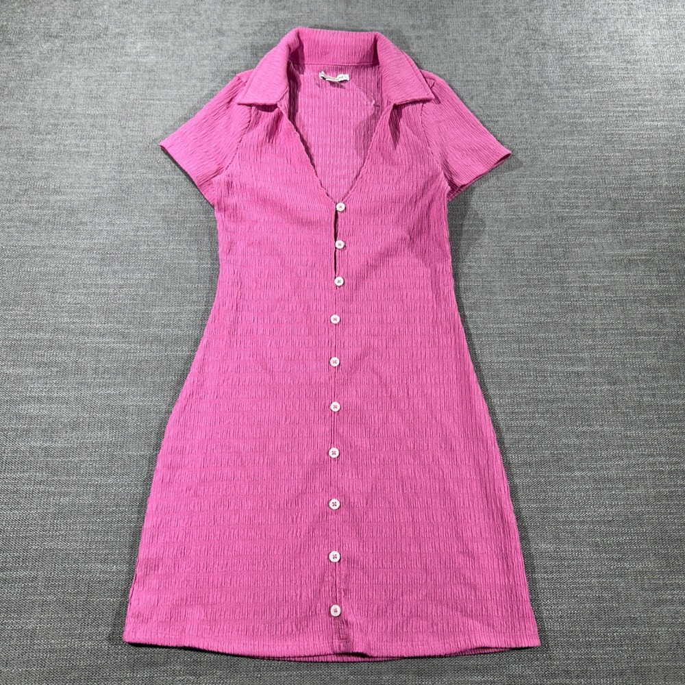 American Eagle Dress Womens XS Pink Excellent Crinkle Button Front Mini Collar